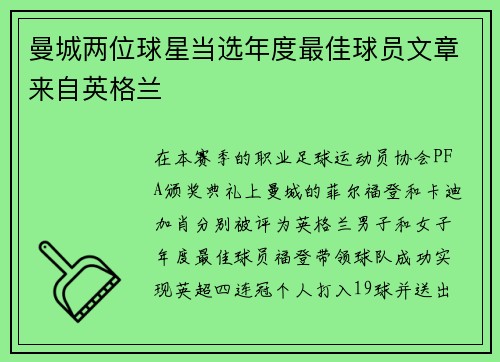 曼城两位球星当选年度最佳球员文章来自英格兰